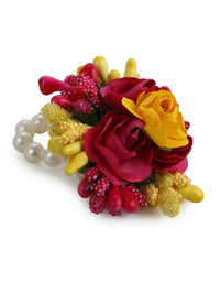 Thumbnail for Yellow Pink Beaded Flower Jewellery Set - Ruby Raang - Distacart