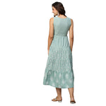 Thumbnail for Sea Green & White Ethnic Motifs Embroidered Pure Cotton Maxi A-Line Dress - Poonam - Distacart