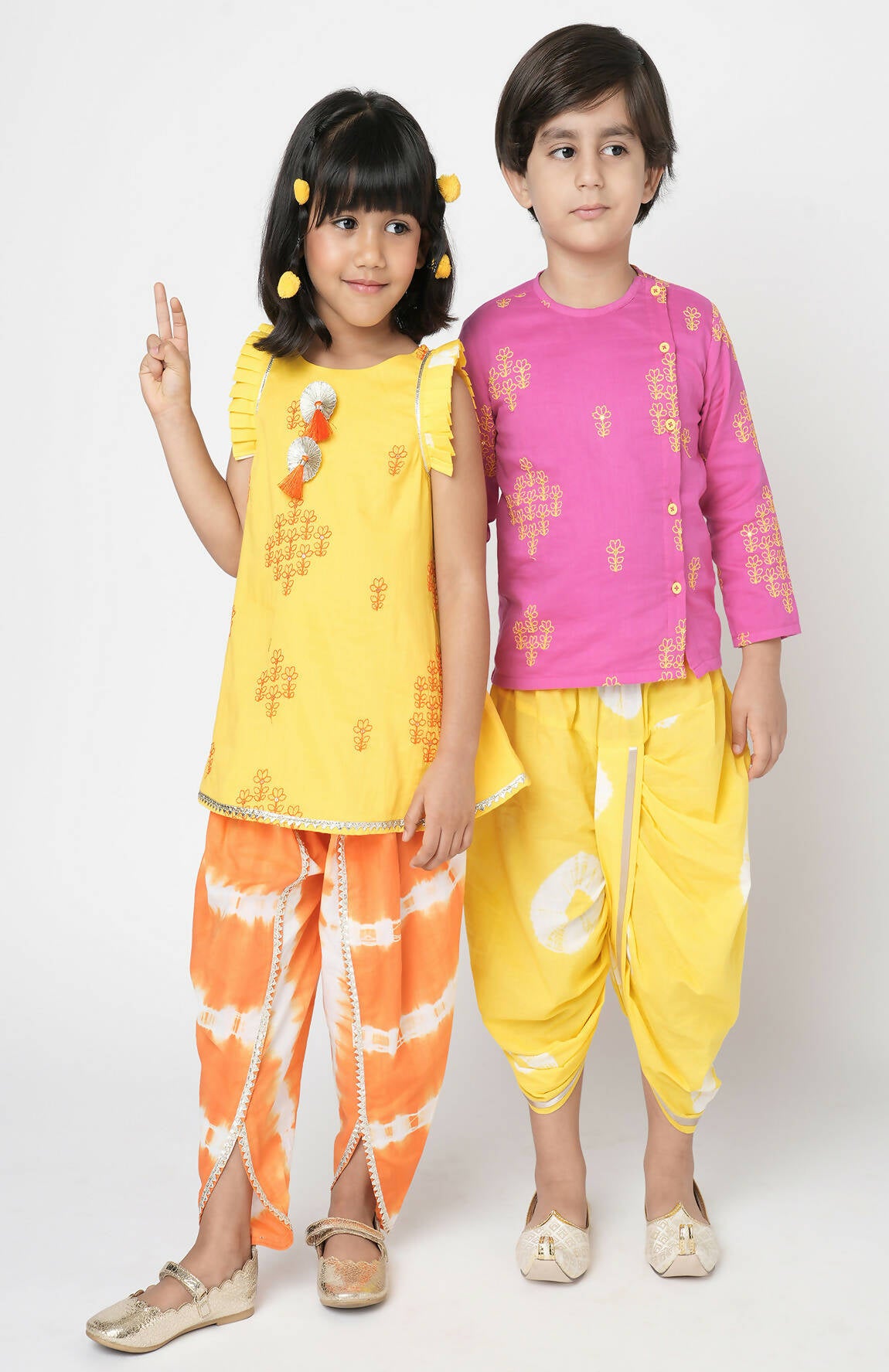 Lil Drama Marigold Magic Boys Pink Embroidered Kurta With Dhoti Set - Distacart