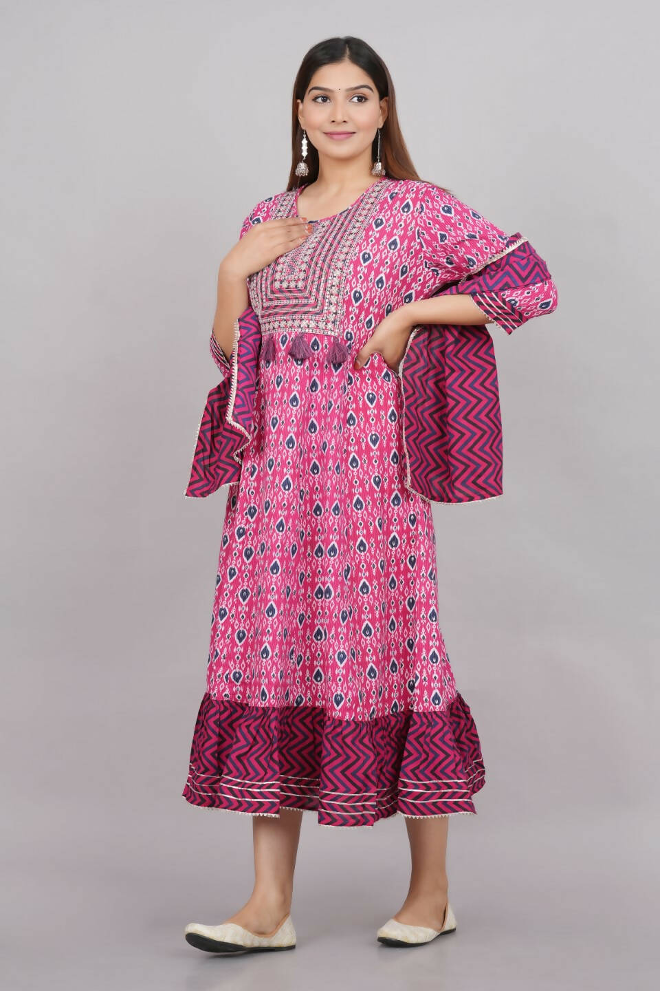House of RP Women's Pink Cotton Kurta & Dupatta Set - Distacart