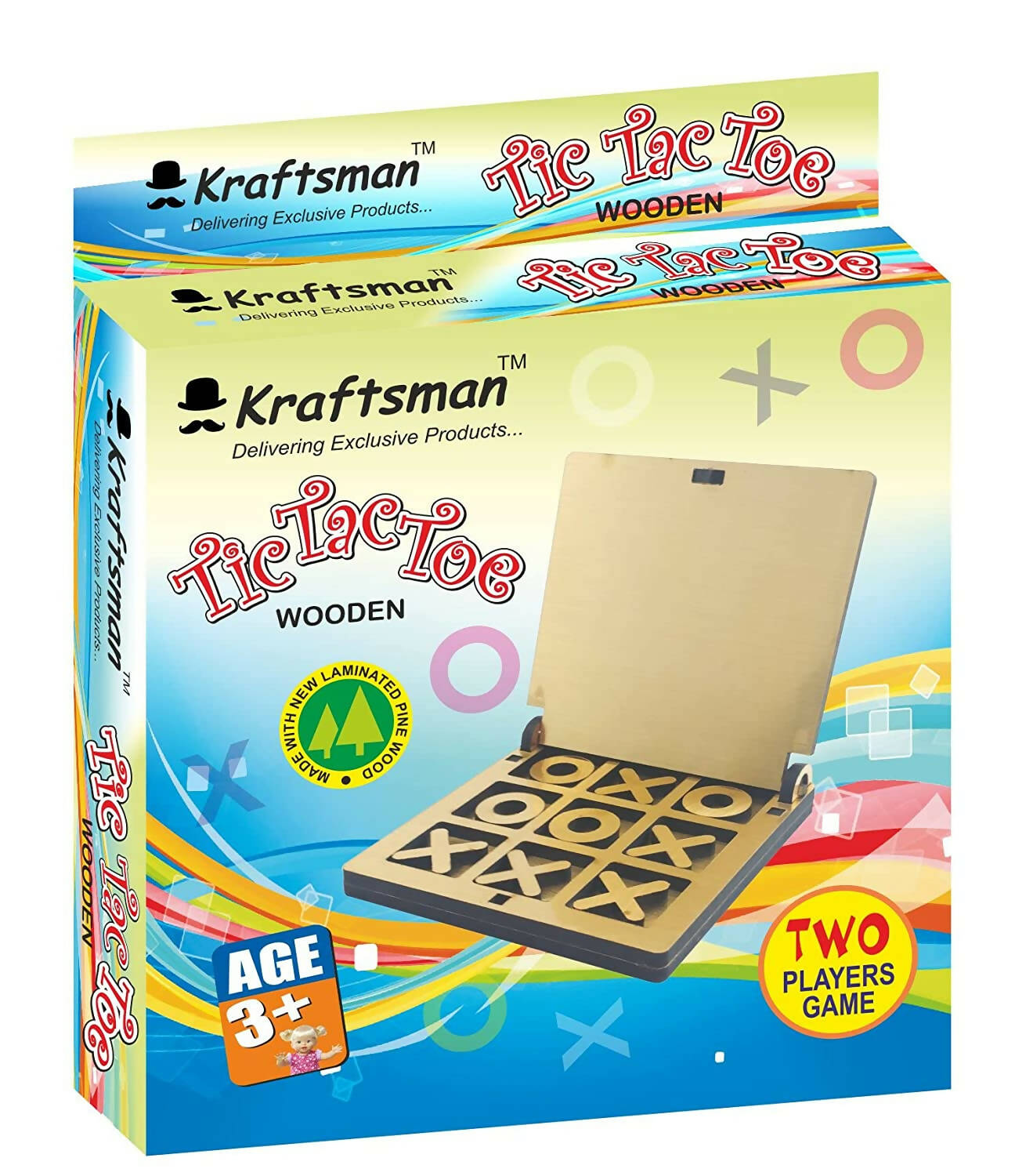 Kraftsman Wooden Tic Tac Toe Portable Game for Kids, Teens and Adults with Golden Mirror Shade Strategy & War Games Board Game - Distacart