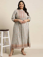 Thumbnail for Juniper Women`s Grey Rayon Fusion Wear Printed A-line Dress - Distacart