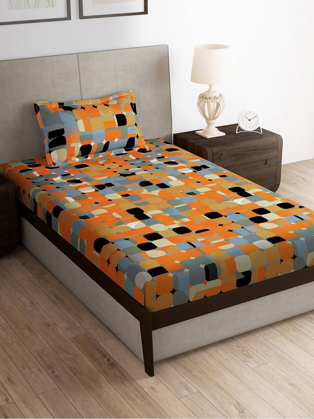 Story@home Arena Rust & Purple Printed 180 TC Bedsheet & Pillow Covers - Distacart