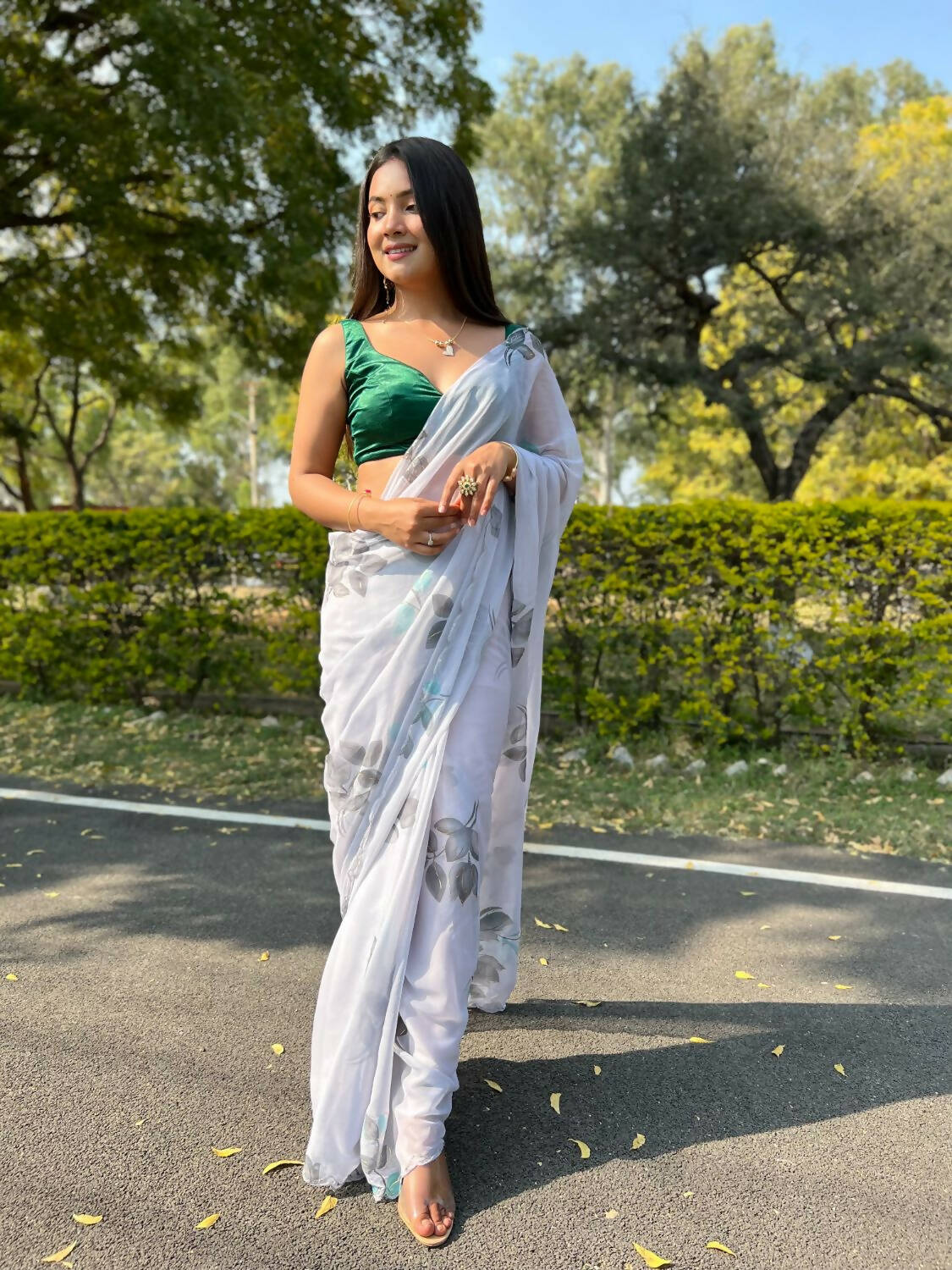 Vamsee Grey Chiffon Designer Saree - Distacart