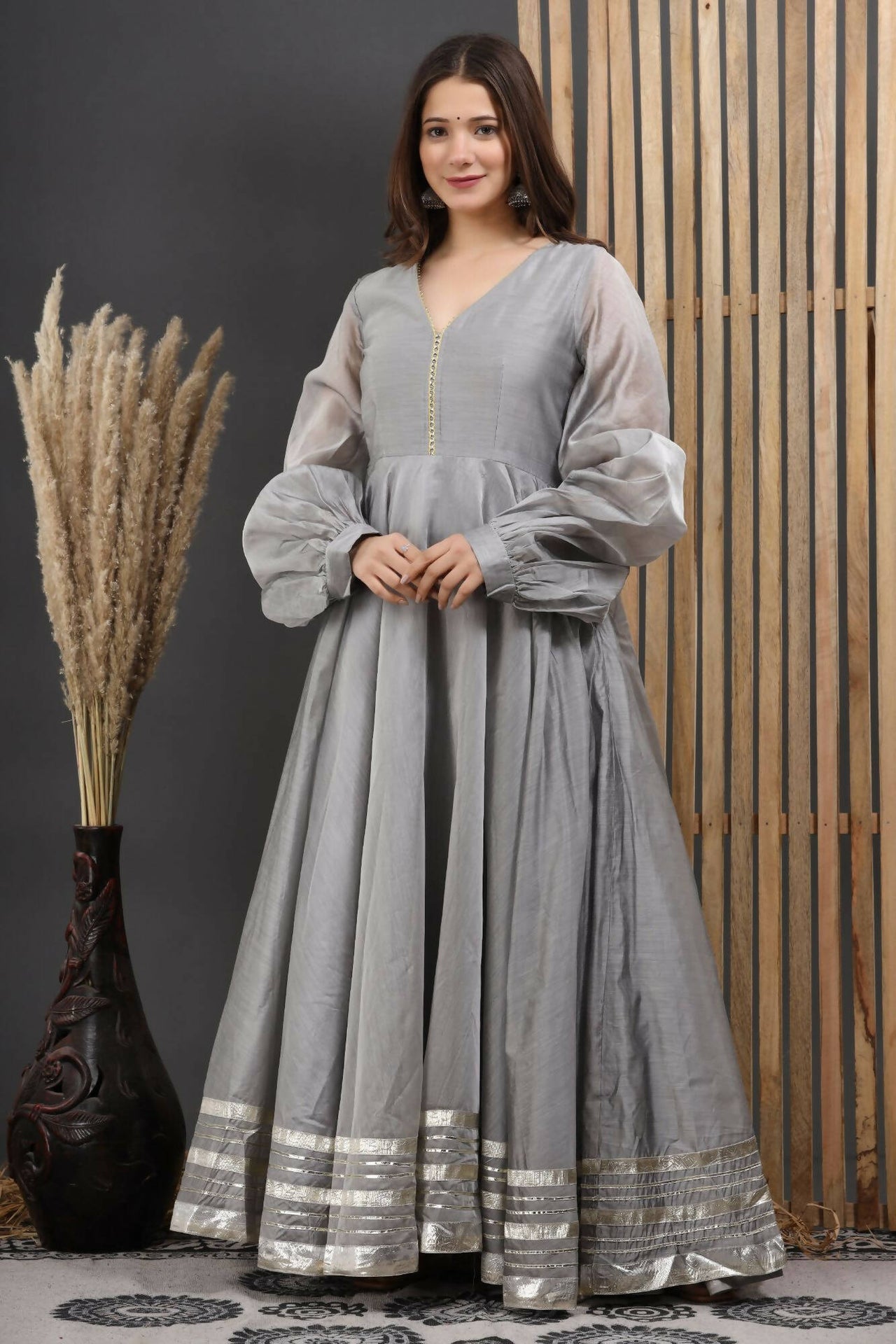 Women's Grey Gota Gown Dress - Isya - Distacart