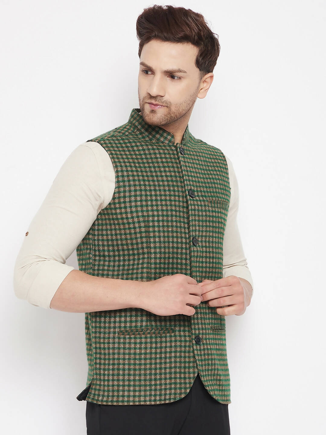Even Apparels Green Wool Men Woven Nehru Jacket - Distacart