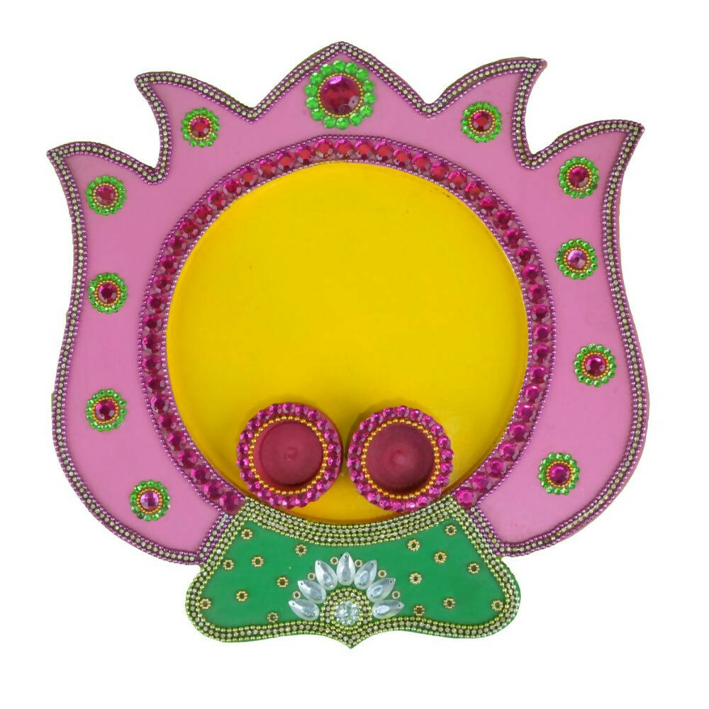 Kundan HandiKrafts Mdf Lotus Pooja Thalis - Baby Pink - Distacart