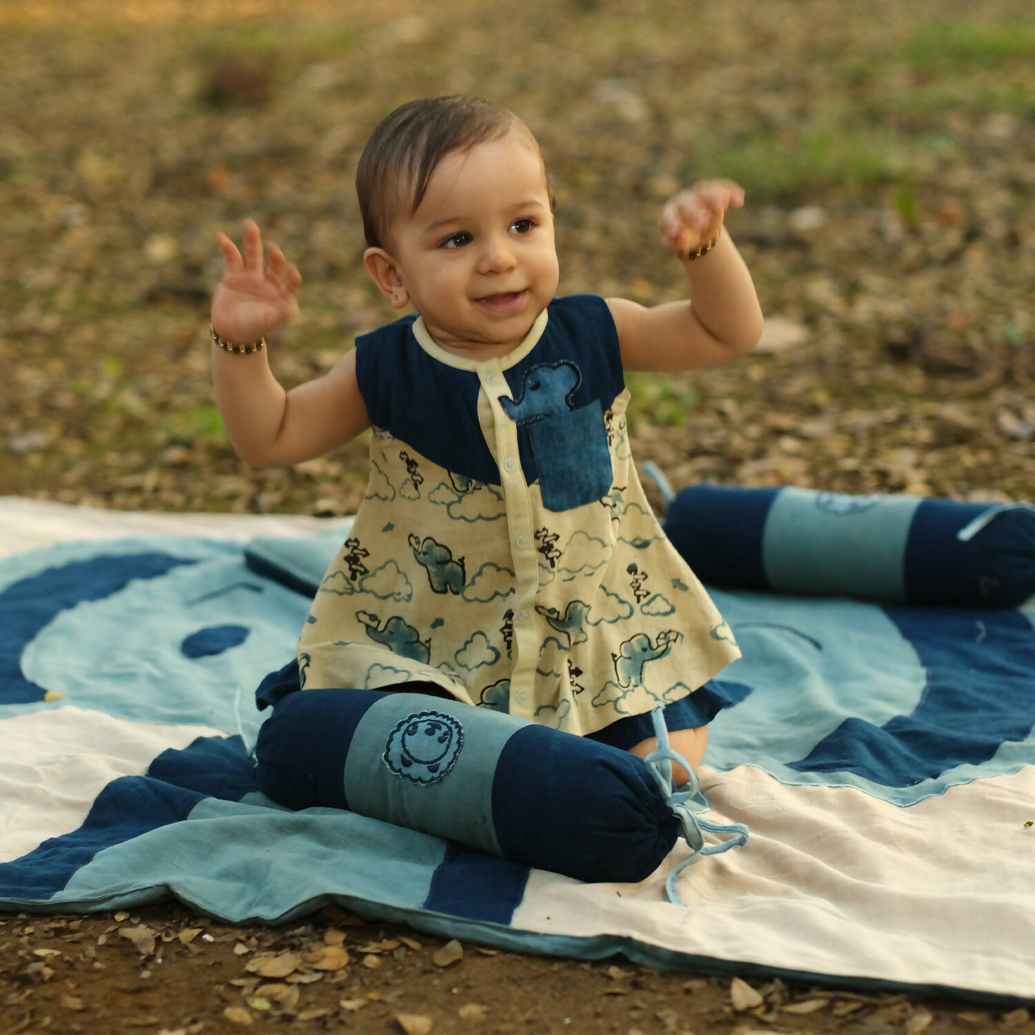 Mhyssa Blue And Beige A line Sleeveless Printed Dress And Skirt With Lining Set - Distacart
