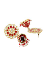 Thumbnail for NVR Women Gold Plated Red Dome Shaped Meenkari Jhumkas Earrings - Distacart