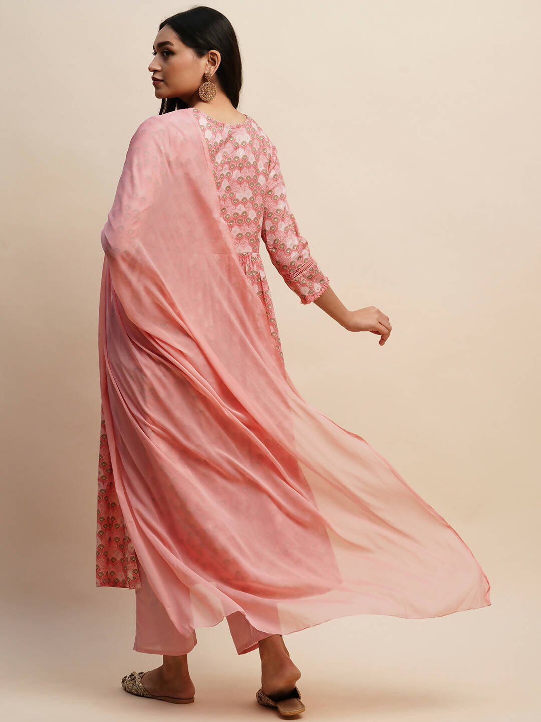 Pink Pure Cotton Floral Printed Naira Cut Kurta And Bottom With Dupatta - Akashara - Distacart