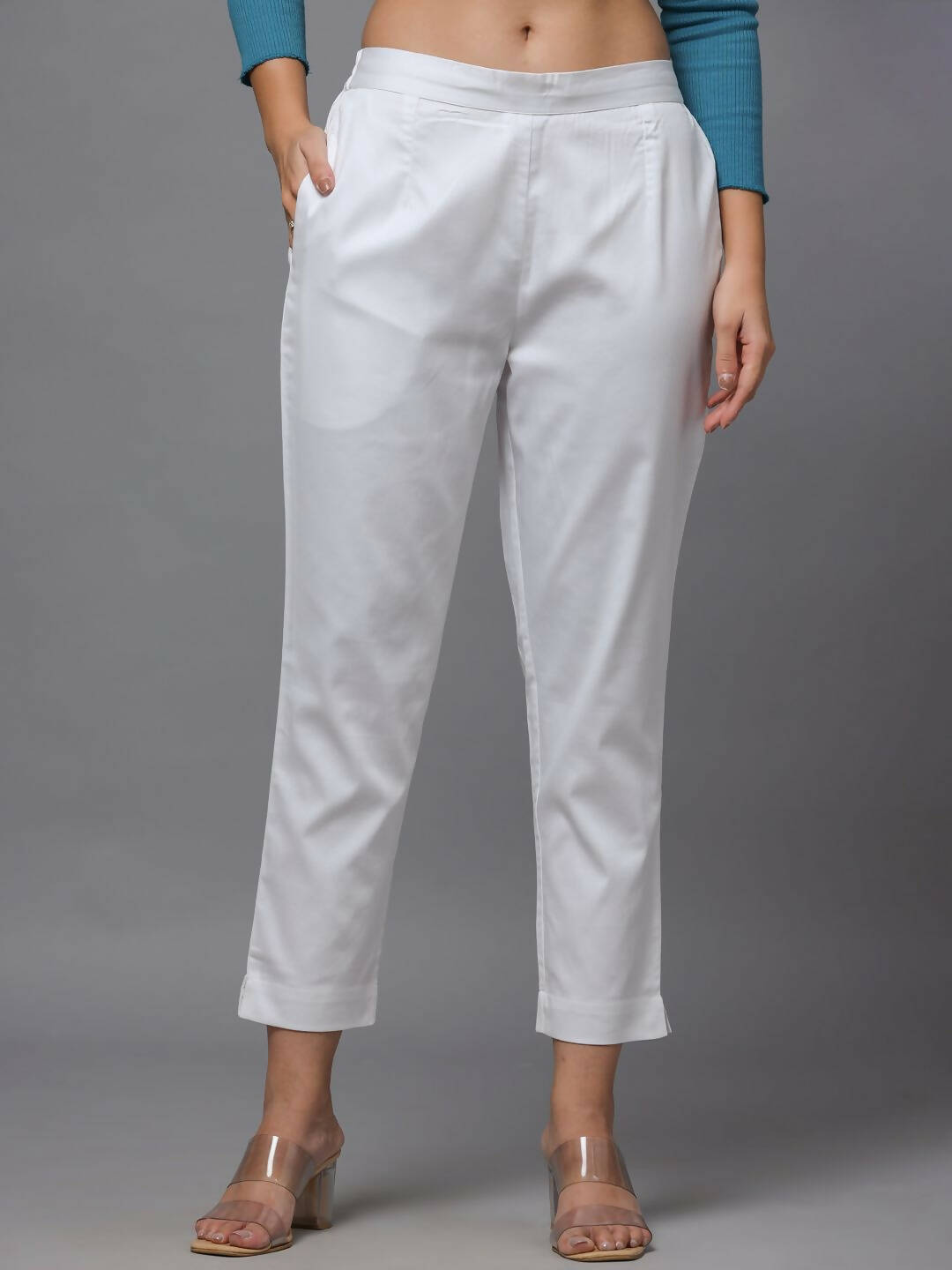 Juniper Women's White Solid Straight Slim Pant - Distacart