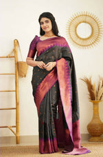 Thumbnail for DEIANA'S Beautiful Golden Jari with New Design Soft Lichi Silk Saree - Black - Distacart