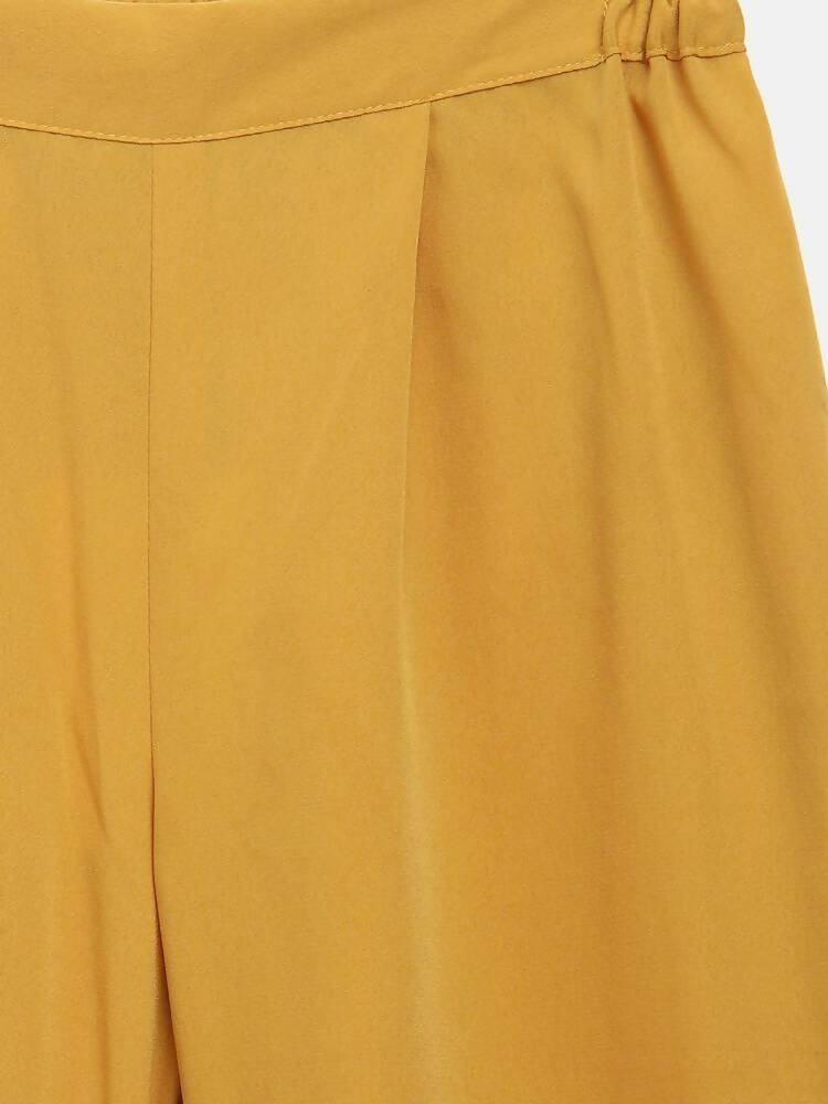 Ahalyaa Mustard Georgette Flared Kids Kurta Palazzo Set For Girls - Distacart