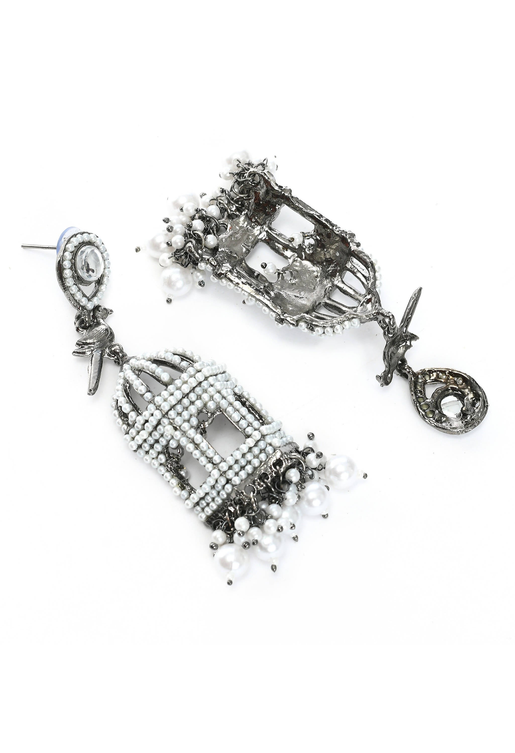 Mominos Fashion Johar Kamal Silver Color Bird Nest Earrings With Pearls - Distacart
