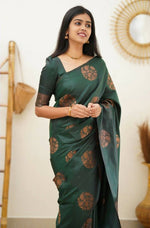 Thumbnail for DEIANA'S Beautiful Golden Jari with New Design Soft Lichi Silk Saree - Green - Distacart