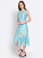 Thumbnail for Myshka Women's Green Printed Cotton Blend Sleeveless Round Neck Casual Dress
