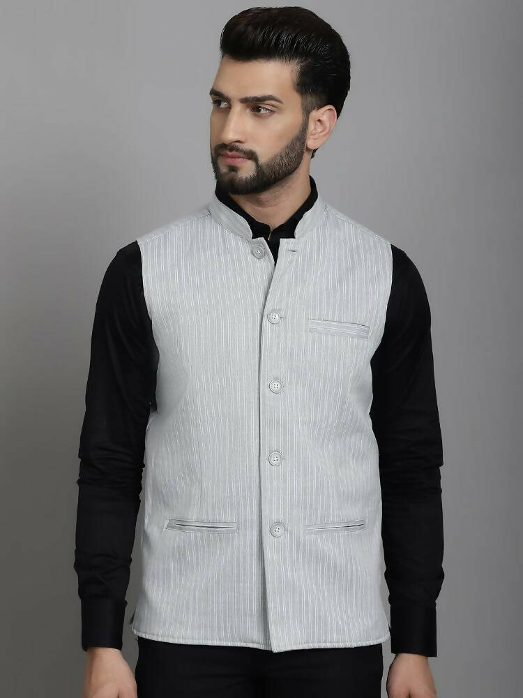 Even Apparels Nehru Jacket With Welt Pockets - Grey - Distacart
