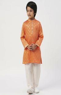 Thumbnail for Lil Drama Mehfil Orange Kurta Pant Set For Boys - Distacart