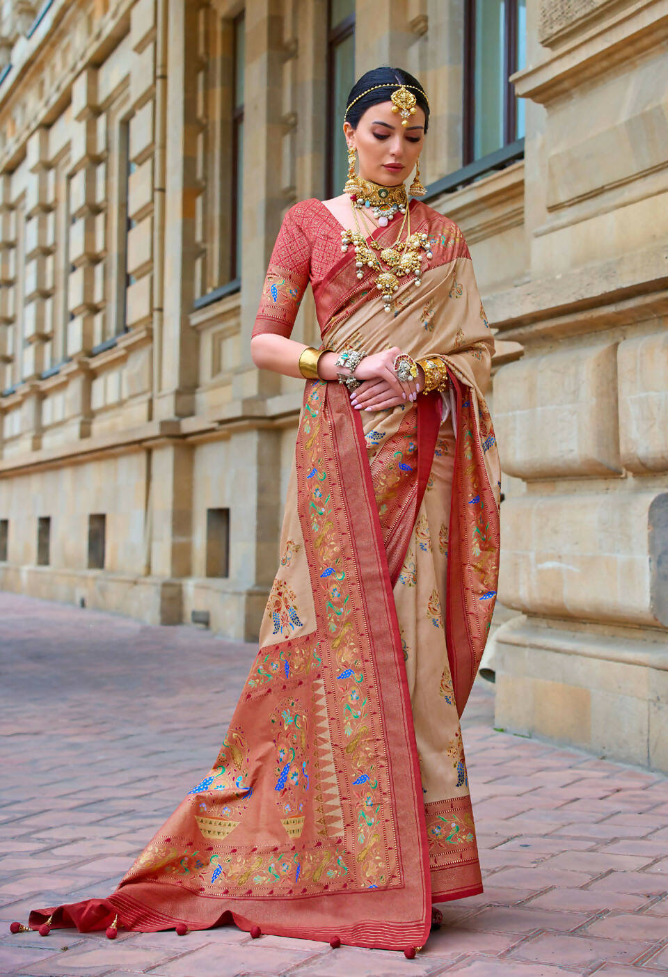 Dirt Brown Superior V.P.Silk Woven Printed Patola Silk Saree - Rewaa Milano - Distacart