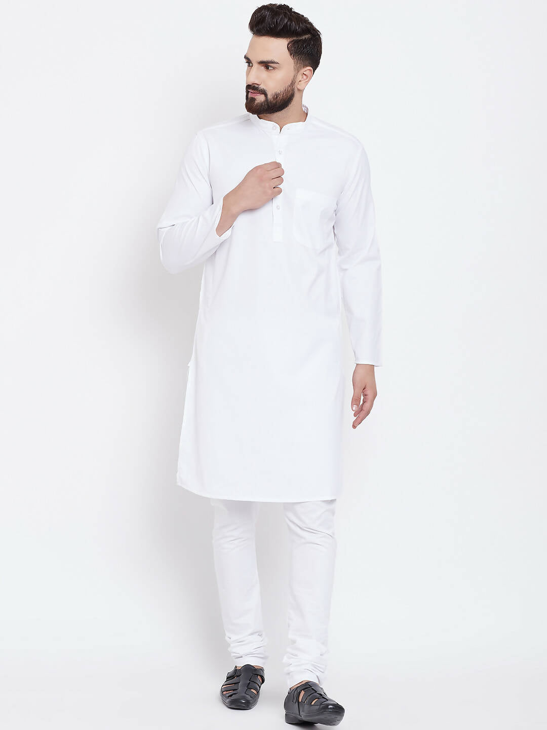 Even Apparels White Pure Cotton Men's Kurta With Band Collar - Distacart