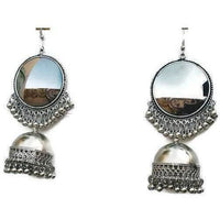 Thumbnail for Large Mirror Earrings With Oxidized Silver Jhumkas