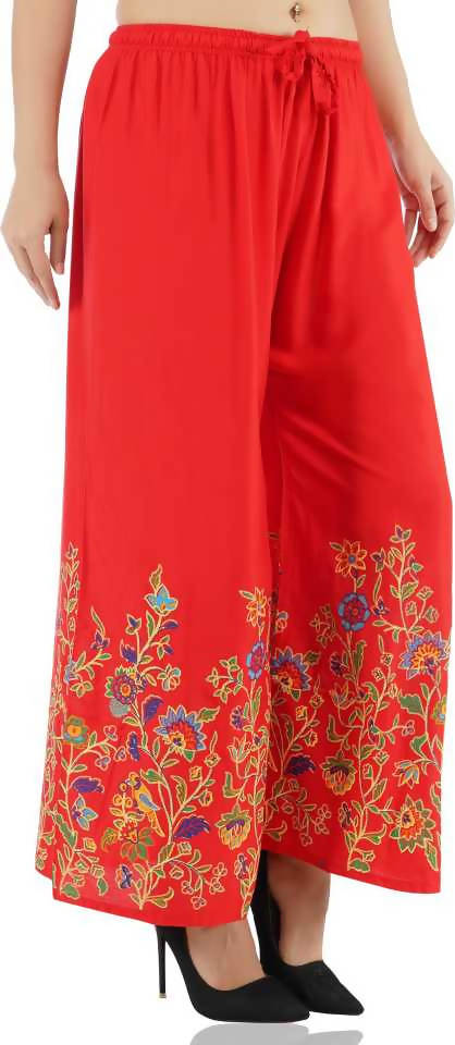 Mominos Fashion Red Floral Design Palazzo