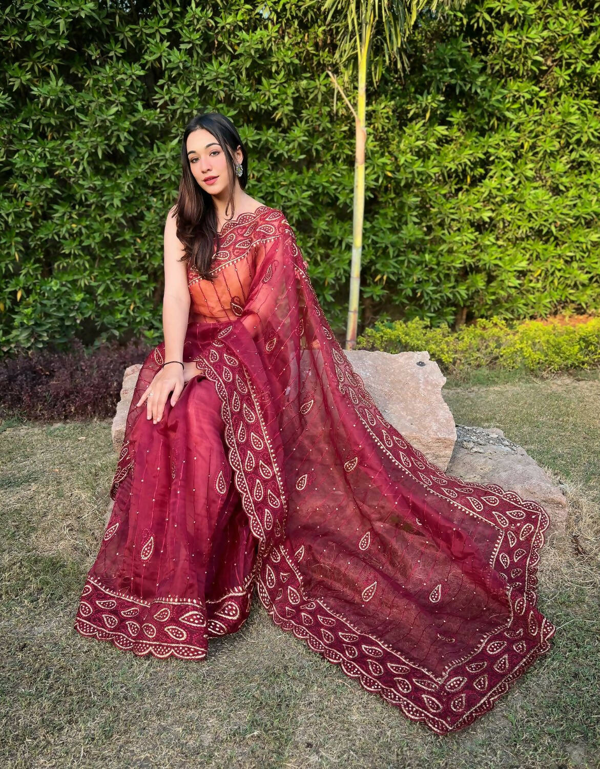 Vamsee Pink Organza Saree - Distacart