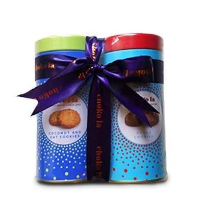 Choko La Egg less Cookies Gifting Hamper Coconut & Oat, Fudge Tin Set