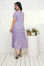 Thumbnail for Myshka Women Purple Floral Rayon A-Line Round Neck Dress - Distacart