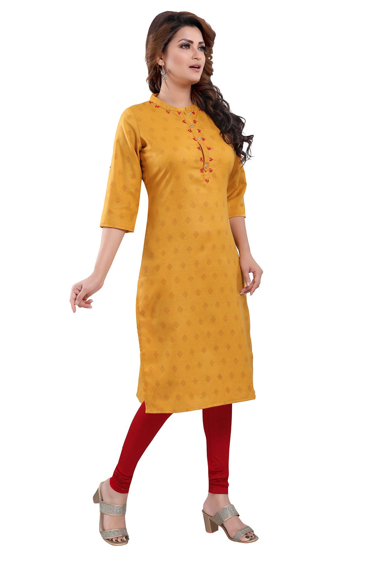 Snehal Creations Mustard Casual Cotton Printed Ladies Kurti - Distacart