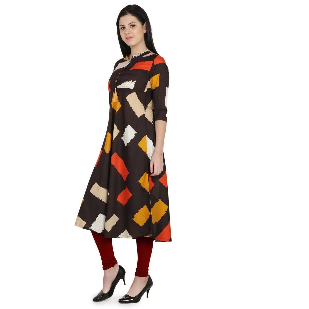 Kanoor Women's Multicolour A line Round neck kurti