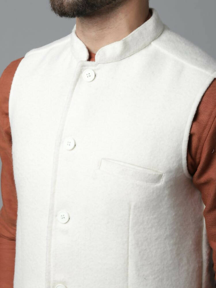 Even Apparels Pure Wool Nehru Jacket - White - Distacart