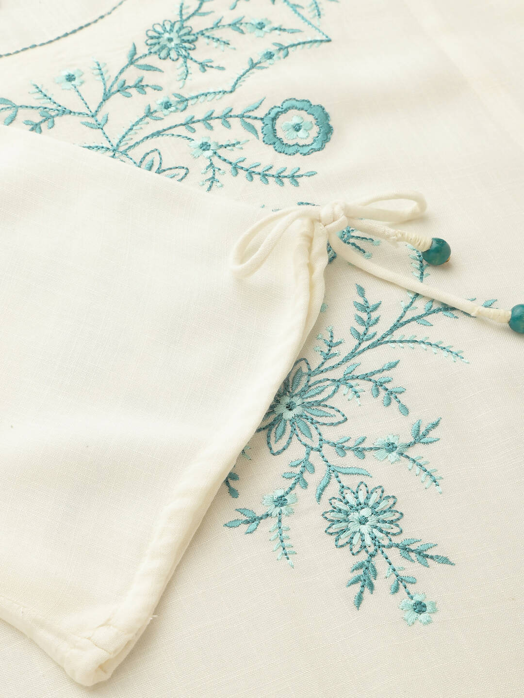 White Poly Rayon Floral Embroidered Top - Zeny - Distacart