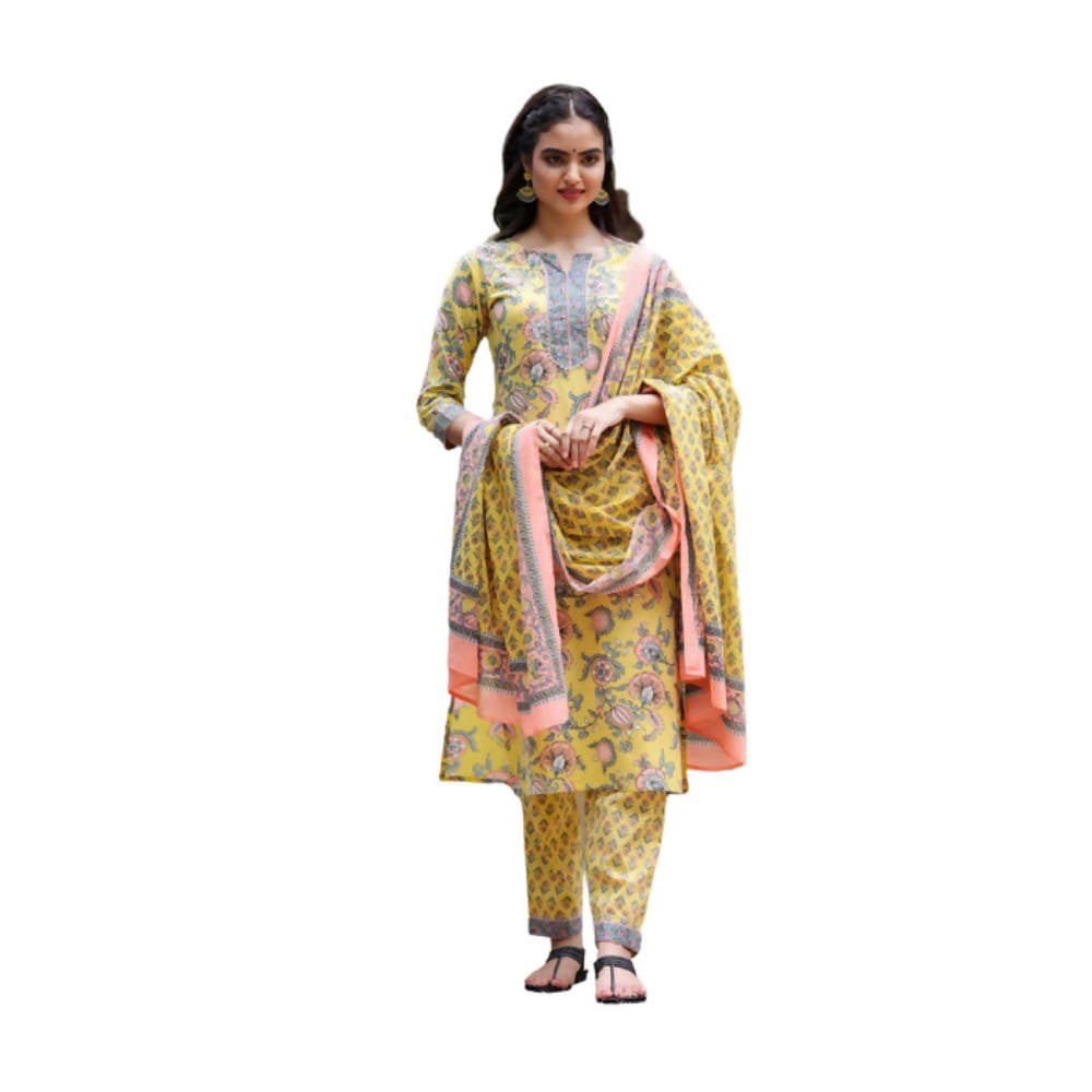 Shehnaai Yellow Floral Print Kurta Set