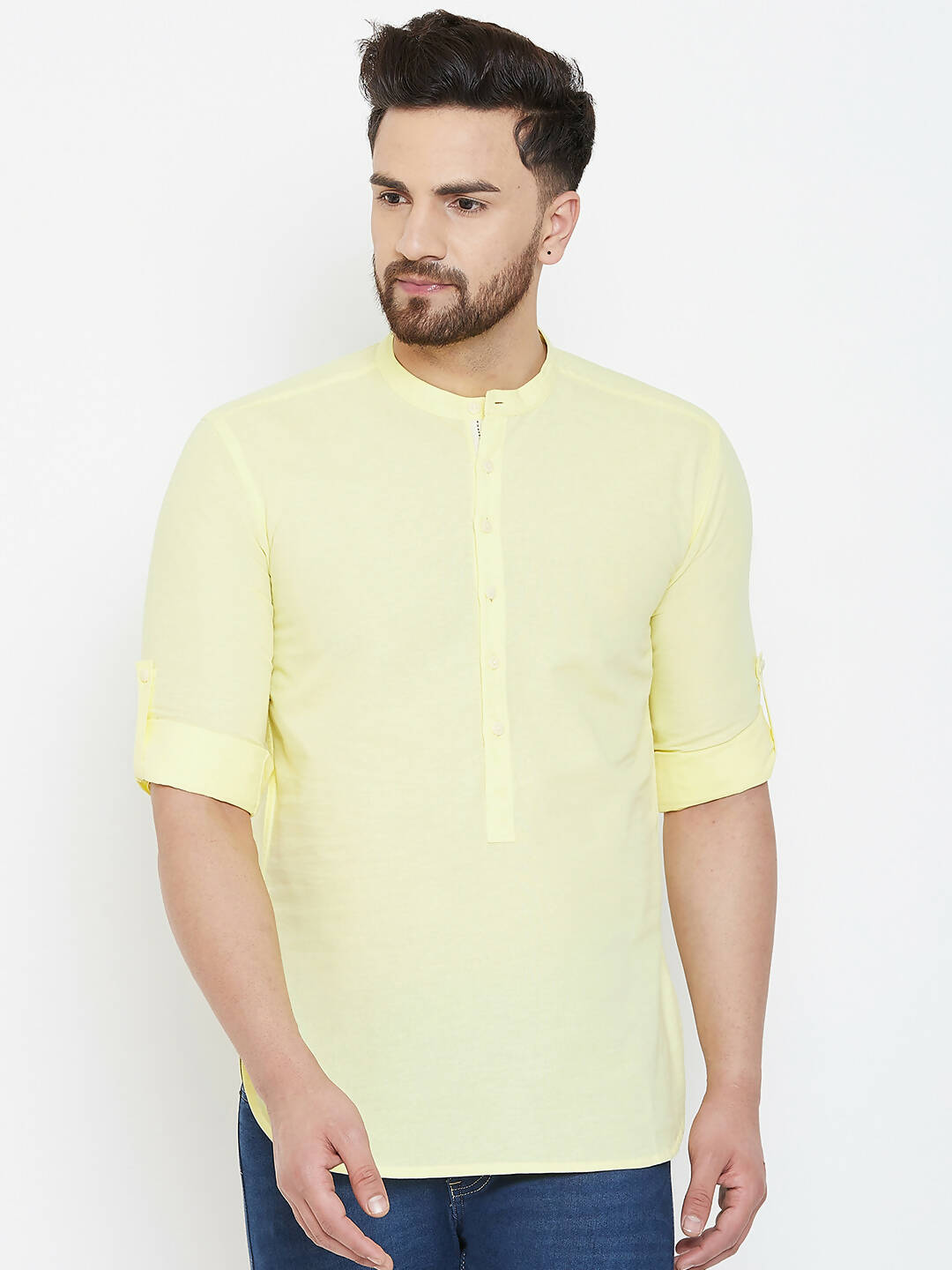 Even Apparels Yellow Color Band Collar Pure Cotton Men's Kurta - Distacart
