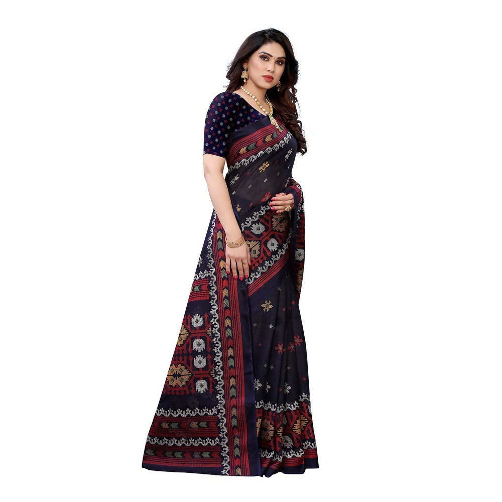 Vamika Printed Jute Silk Navy Blue Saree