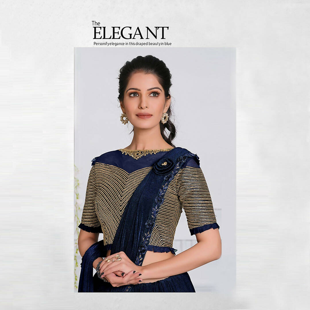 Navy Blue Lycra Cord And Sequins Embriodery Saree - Mohmanthan Izzara - Distacart