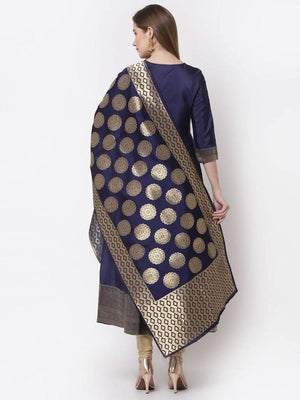 Myshka Blue Color Silk Solid Anarkali Gown With Dupatta