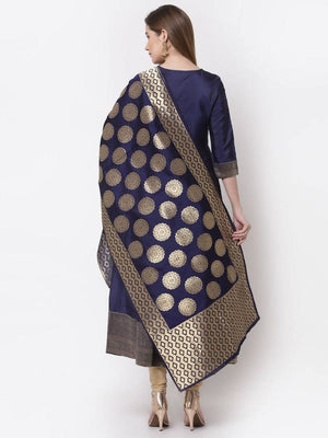 Myshka Blue Color Silk Solid Anarkali Gown With Dupatta