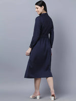 Thumbnail for Myshka Women Navy Blue Yellow Printed Shirt Dress - Distacart
