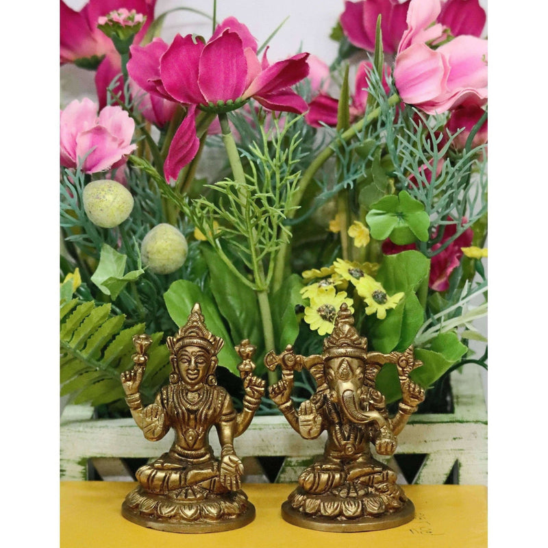 Chahat Premium Living Brass Small Lakshmi Ganesh Set