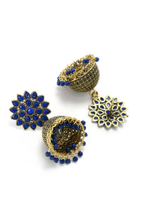 Thumbnail for Mominos Fashion Johar Kamal Kundan Work Jhumka With Blue Beads For Women - Distacart