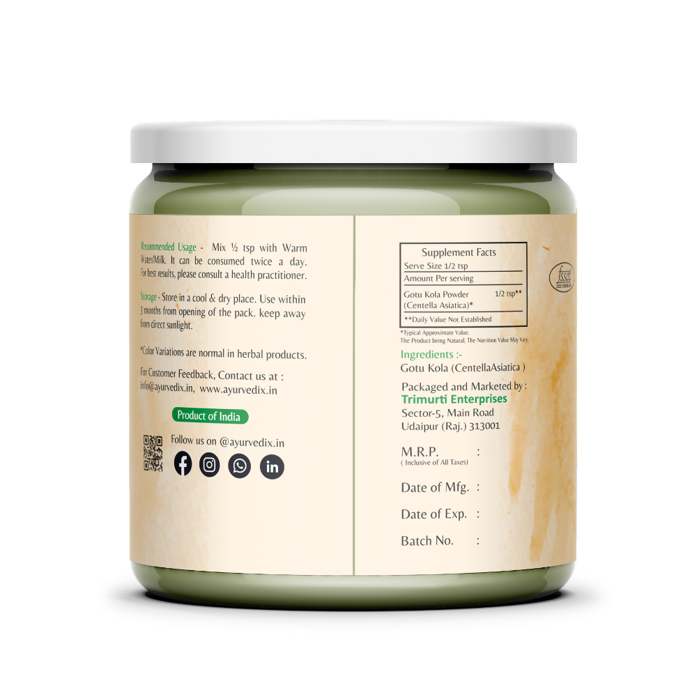 Ayurvedix Organic Gotu Kola Leaf Extract Powder - Distacart