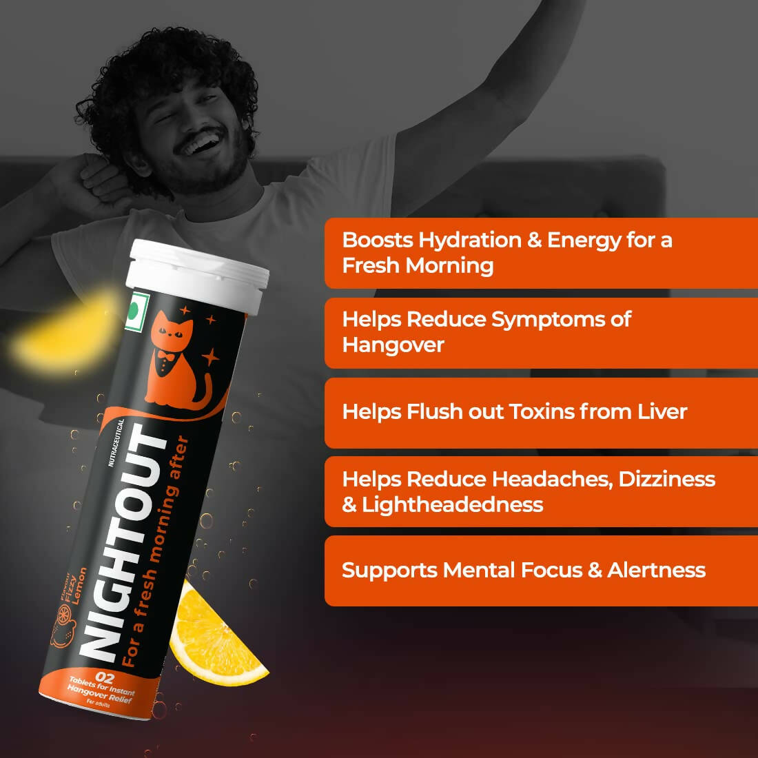 Fast&Up Nightout Hangover Relief For A Fresh Morning After - Fizzy Lemon Flavor - Distacart
