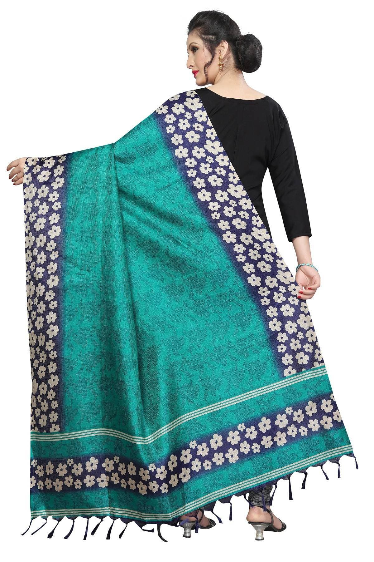 Vamika Rama Green Printed Khadi Bhagalpuri Traditional Dupatta