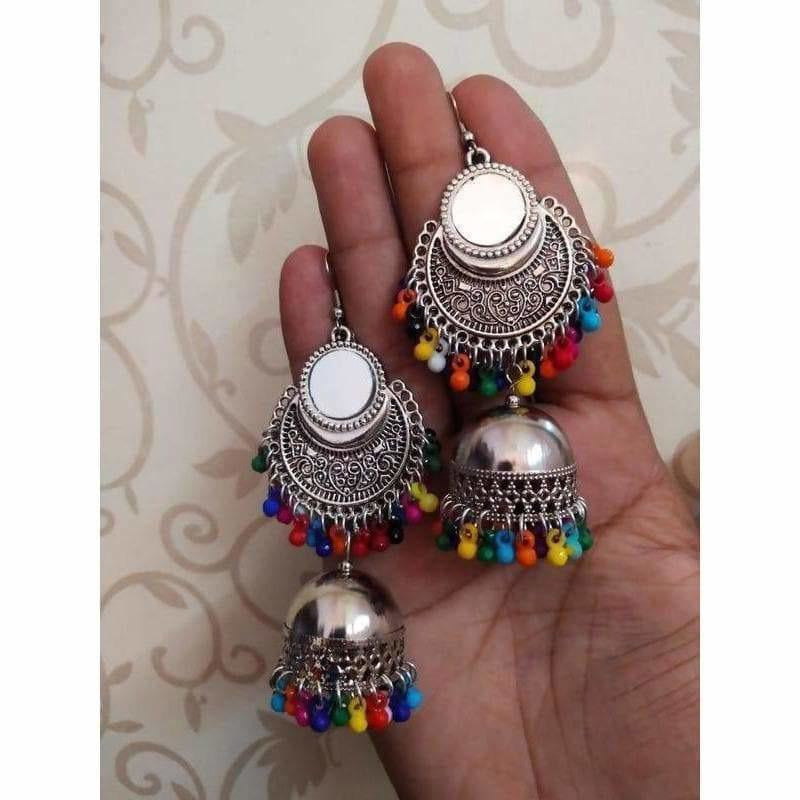 Stylish Fashion Mirror Jhumki Fancy Party Multi Color Beads Earrings