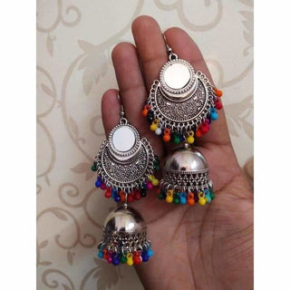 Stylish Fashion Mirror Jhumki Fancy Party Multi Color Beads Earrings