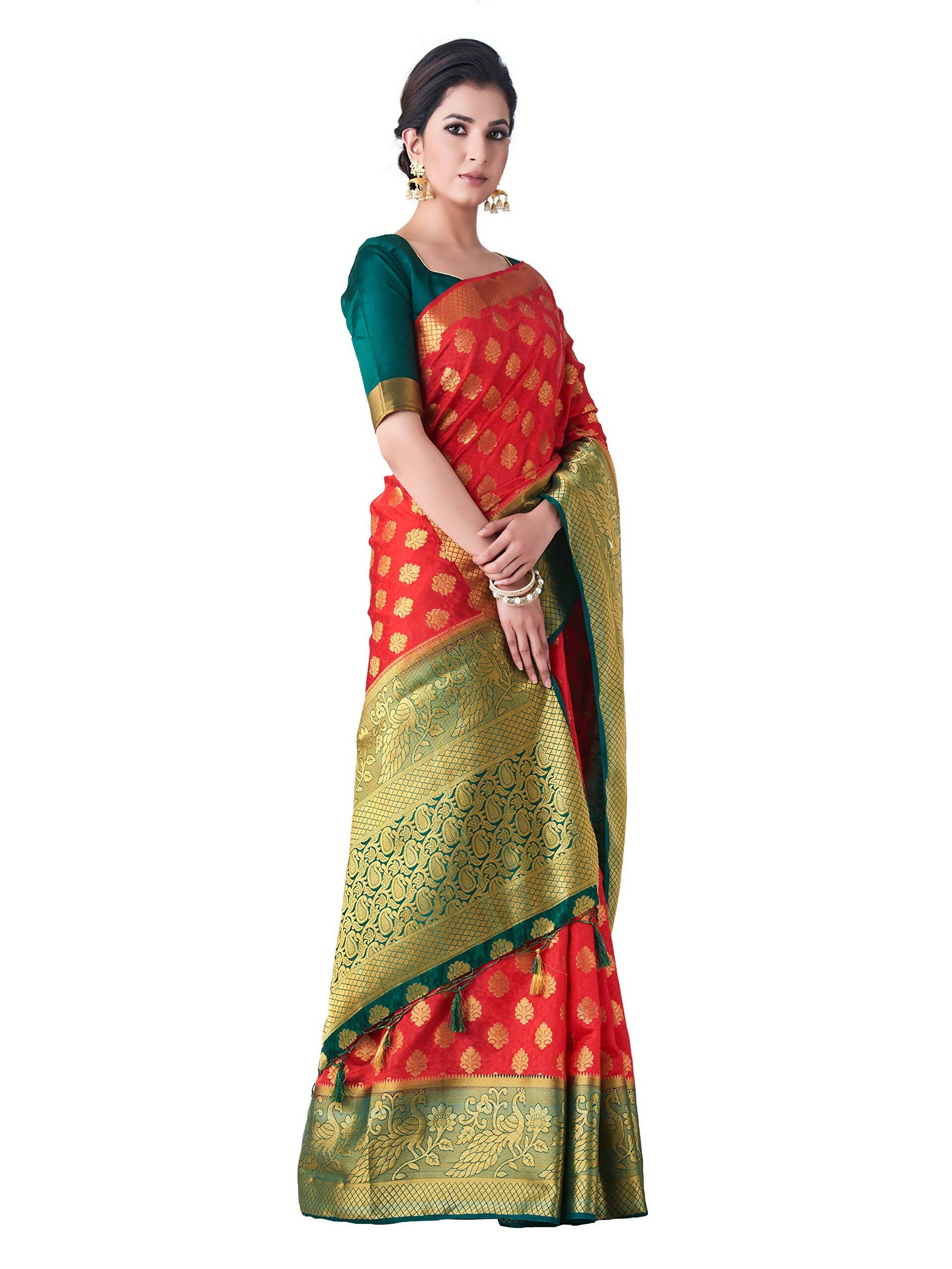 Mimosa Women's Red Kanchipuram Art Silk Saree - Distacart