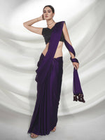 Thumbnail for Purple Organza Solid Saree With Unstitched Blouse Piece - Shanaya - Distacart