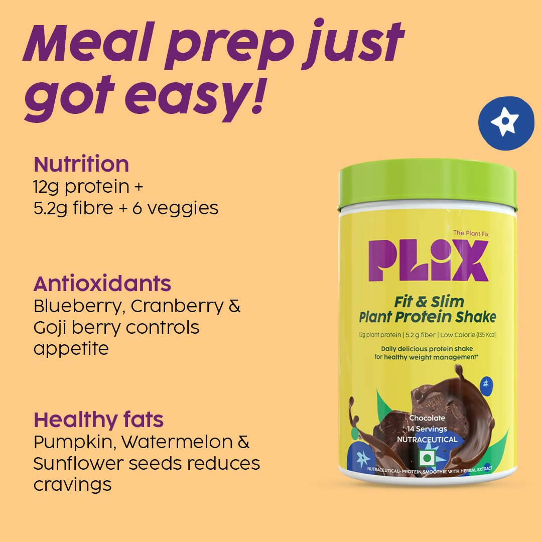 PLIX The Plant Fix Fit & Slim Smoothie Plant Protien Shake Powder - Chocolate - Distacart
